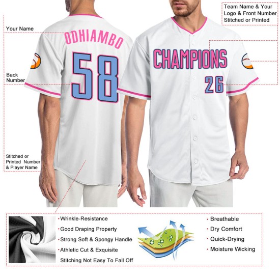 Blau-Rosa Jersey Authentic Light Custom Baseball Weiß Blau-Rosa Jersey Authentic Light Custom Baseball Weiß