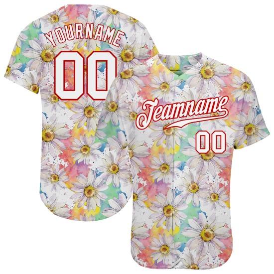 Jersey Muster Weiß Custom Baseball 3D Weiß-Rot Authentische Daisy Design Jersey Muster Weiß Custom Baseball 3D Weiß-Rot Authentische Daisy Design