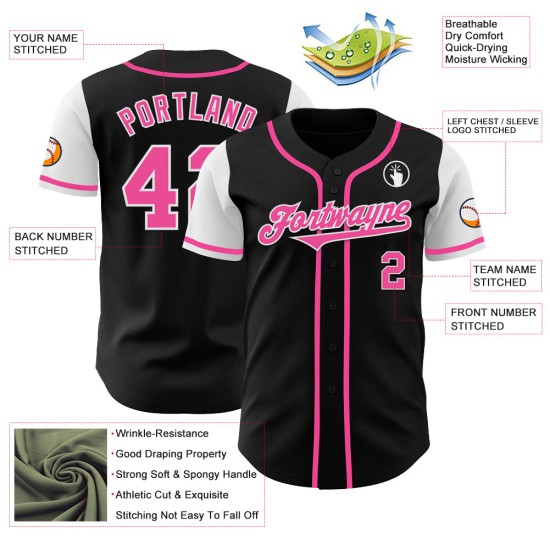 Jersey Rosa-Weiß Ton Zwei Schwarz Custom Authentic Baseball Jersey Rosa-Weiß Ton Zwei Schwarz Custom Authentic Baseball