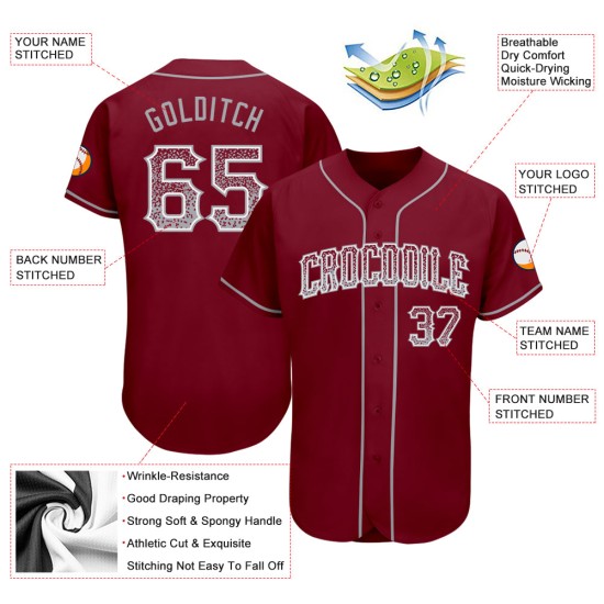 Jersey Drift Custom Baseball Authentic Crimson Grau-Weiß Mode Jersey Drift Custom Baseball Authentic Crimson Grau-Weiß Mode