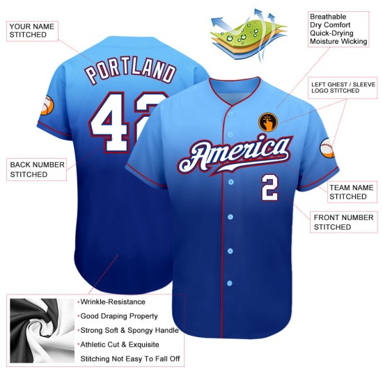 Baseball Authentic Weiß-Royal Light Jersey Fashion Custom Blue Fade Baseball Authentic Weiß-Royal Light Jersey Fashion Custom Blue Fade
