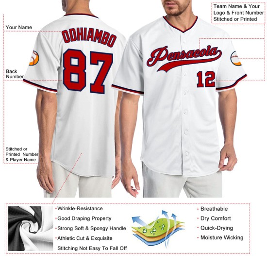 Rot-Marineblaues Custom-Trikot Weiß Baseball Authentic Rot-Marineblaues Custom-Trikot Weiß Baseball Authentic