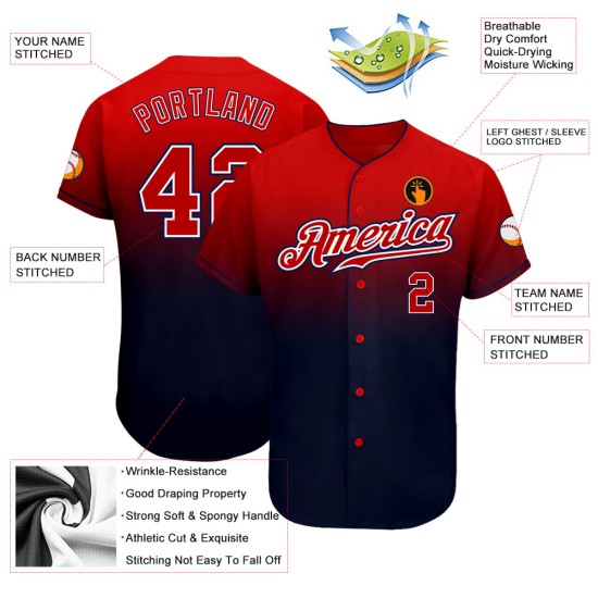 Jersey Custom Navy Baseball Rot-Weiß Authentic Fashion Fade Jersey Custom Navy Baseball Rot-Weiß Authentic Fashion Fade
