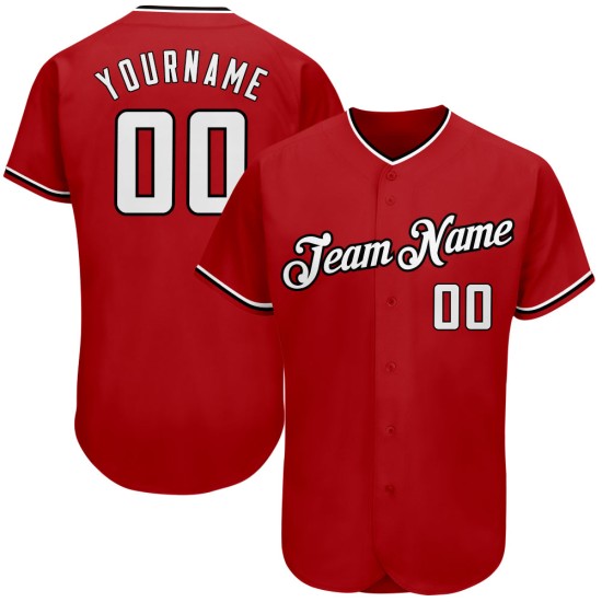 Jersey Baseball Weiß-Schwarz Authentic Custom Rot