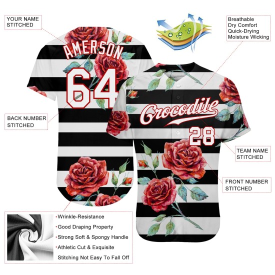 Weiß-Rot Authentic Custom Jersey 3D Design Mandalas Schwarz Baseball Muster Weiß-Rot Authentic Custom Jersey 3D Design Mandalas Schwarz Baseball Muster
